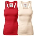 thumbnail image 1 of Women & Plus Solid Ribbed Knit Stretch Workout Racerback Tank Top (2PK: RUBY/SAND, Large), 1 of 3