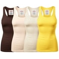 thumbnail image 1 of Women & Plus Solid Ribbed Knit Stretch Workout Racerback Tank Top (4PK: AMERICANO/SAND/H BEIGE/YELLOW, Large), 1 of 4