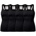 thumbnail image 1 of Women & Plus Solid Ribbed Knit Stretch Workout Racerback Tank Top (4PK: BLACK/BLACK/BLACK/BLACK, Small), 1 of 2