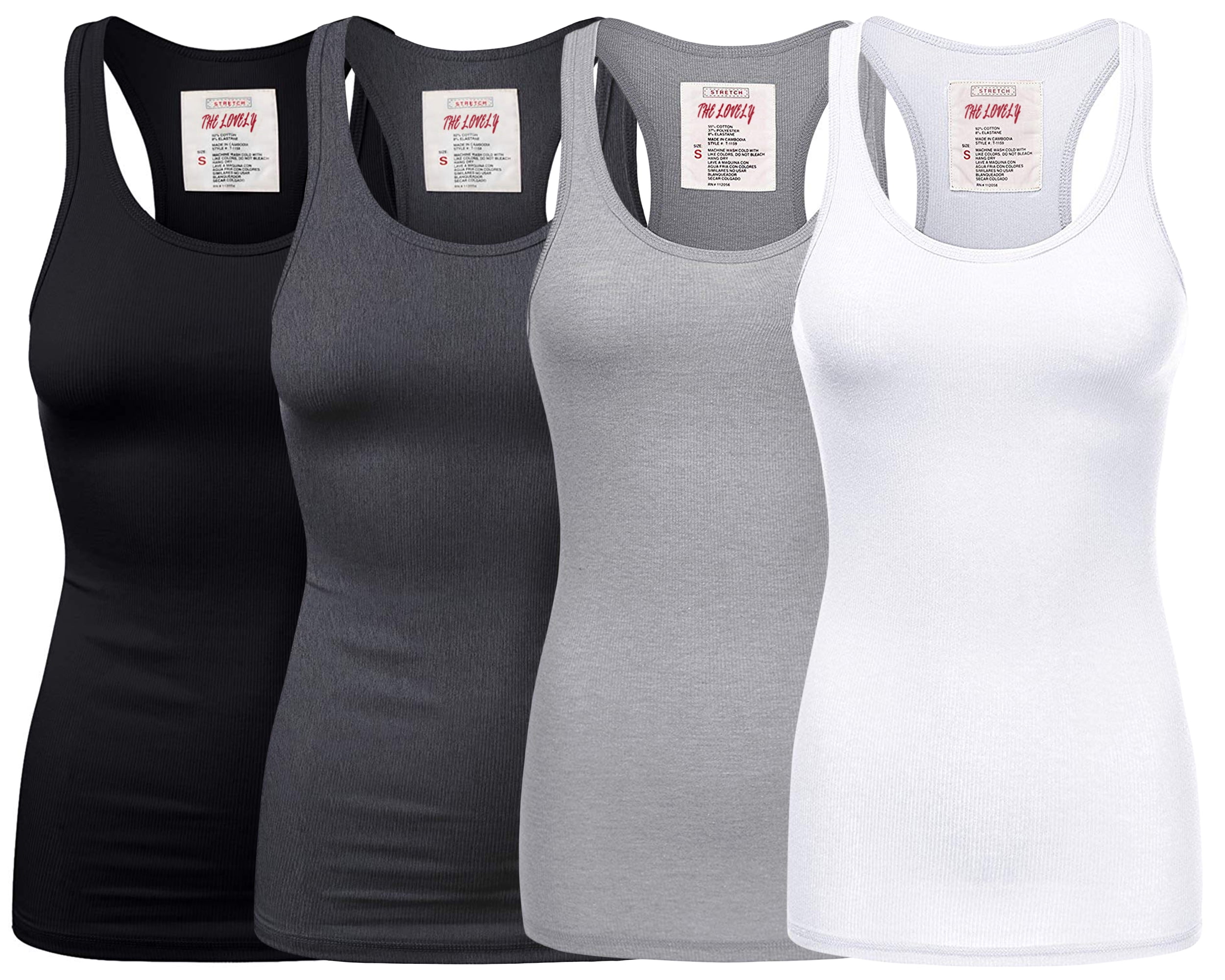 Womens Ladies BLACK or WHITE Stretch Cotton Rib Racer Back Vest Singlet  Tank Top