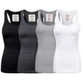 thumbnail image 1 of Women & Plus Solid Ribbed Knit Stretch Workout Racerback Tank Top (4PK: BLACK/CHARCOAL/H GREY/WHITE, Small), 1 of 4