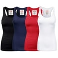 thumbnail image 1 of Women & Plus Solid Ribbed Knit Stretch Workout Racerback Tank Top (4PK: BLACK/NAVY/RED/WHITE, 2X), 1 of 4