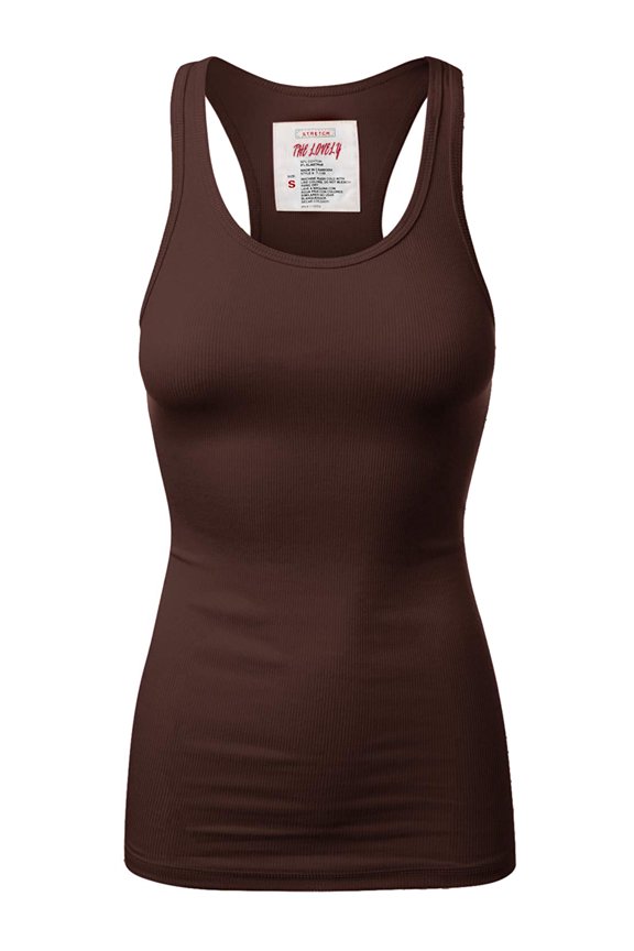 Women & Plus Solid Ribbed Knit Stretch Workout Racerback Tank Top (AMERICANO, 1X)