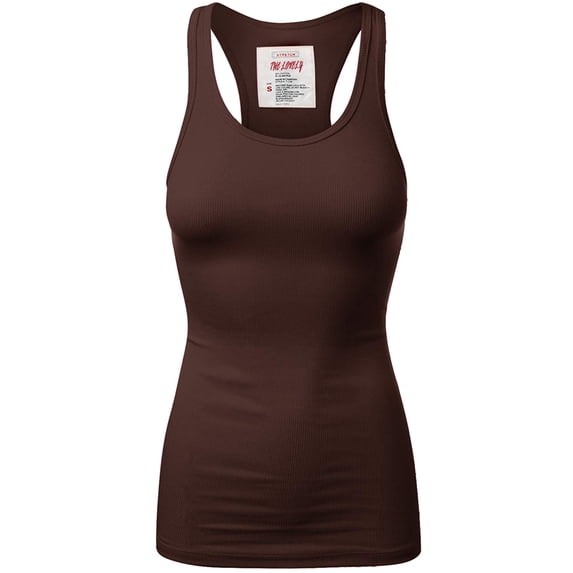 Women & Plus Solid Ribbed Knit Stretch Workout Racerback Tank Top (AMERICANO, Small)