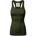 thumbnail image 1 of Women & Plus Solid Ribbed Knit Stretch Workout Racerback Tank Top (ARMY GREEN, 2X), 1 of 2