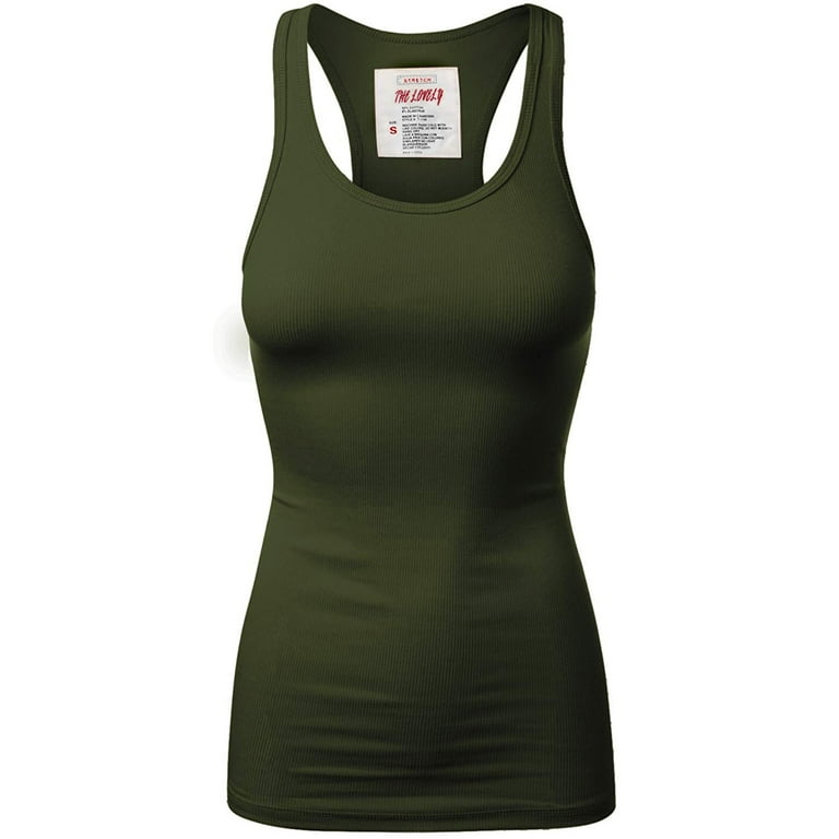 Women Plus Solid Ribbed Knit Stretch Workout Racerback Tank Top