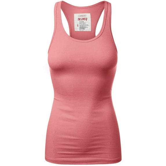 Women & Plus Solid Ribbed Knit Stretch Workout Racerback Tank Top (ASH ROSE, Small)