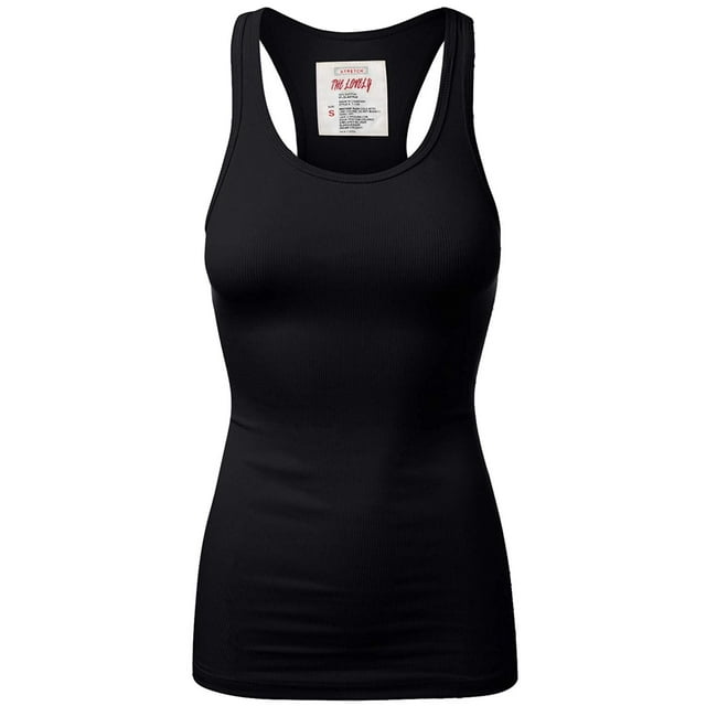 Women & Plus Solid Ribbed Knit Stretch Workout Racerback Tank Top (BLACK, 1X)