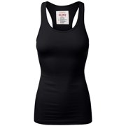 Women & Plus Solid Ribbed Knit Stretch Workout Racerback Tank Top (BLACK, Large)