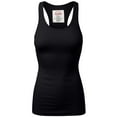 thumbnail image 1 of Women & Plus Solid Ribbed Knit Stretch Workout Racerback Tank Top (BLACK, Medium), 1 of 3