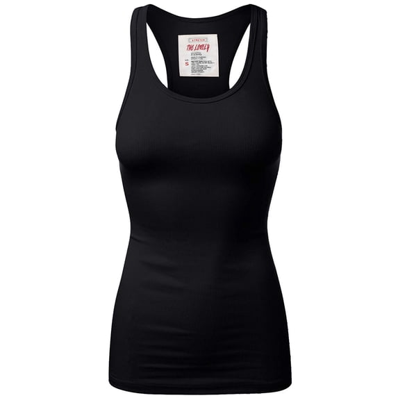 Women & Plus Solid Ribbed Knit Stretch Workout Racerback Tank Top (BLACK, Medium)
