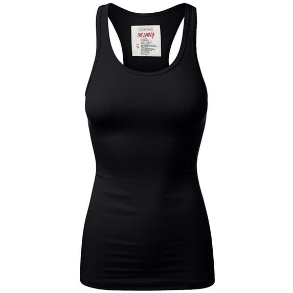 Women & Plus Solid Ribbed Knit Stretch Workout Racerback Tank Top (BLACK, Small)