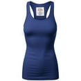 thumbnail image 1 of Women & Plus Solid Ribbed Knit Stretch Workout Racerback Tank Top (BRIGHT ROYAL BLUE, Large), 1 of 2