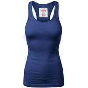 Women & Plus Solid Ribbed Knit Stretch Workout Racerback Tank Top (BRIGHT ROYAL BLUE, Large)
