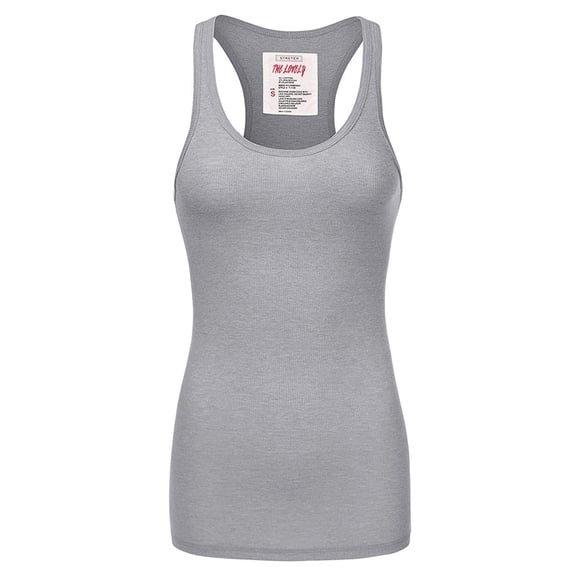 Women & Plus Solid Ribbed Knit Stretch Workout Racerback Tank Top (H GREY, Medium)