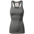 thumbnail image 1 of Women & Plus Solid Ribbed Knit Stretch Workout Racerback Tank Top (MID GREY, X-Large), 1 of 2
