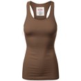 thumbnail image 1 of Women & Plus Solid Ribbed Knit Stretch Workout Racerback Tank Top (MOCHA, Large), 1 of 2