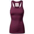 thumbnail image 1 of Women & Plus Solid Ribbed Knit Stretch Workout Racerback Tank Top (PLUM, Large), 1 of 3