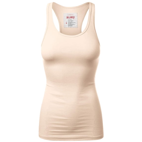 Women & Plus Solid Ribbed Knit Stretch Workout Racerback Tank Top (SAND, 2X)