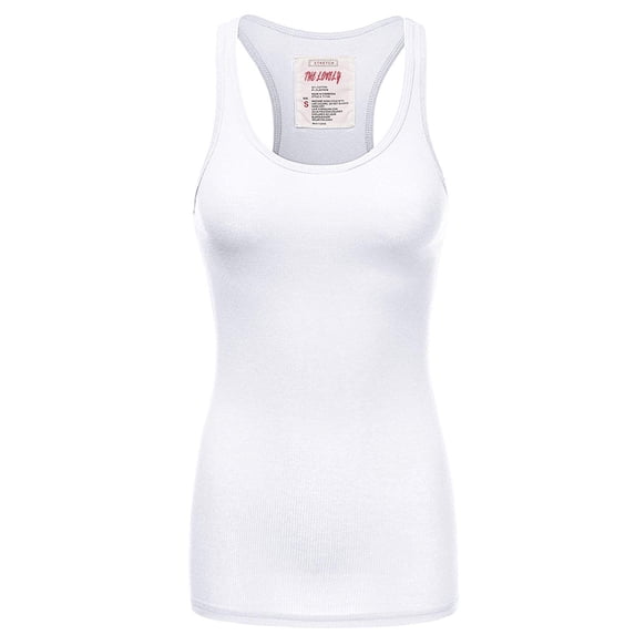 Women & Plus Solid Ribbed Knit Stretch Workout Racerback Tank Top (WHITE, Medium)