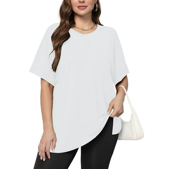 Women Plus Szie Workout T Shirts Athletic Plus Size Tops Ivory 3X Summer Trendy Clothes 2025 Short Sleeve Fashion Spring Tee