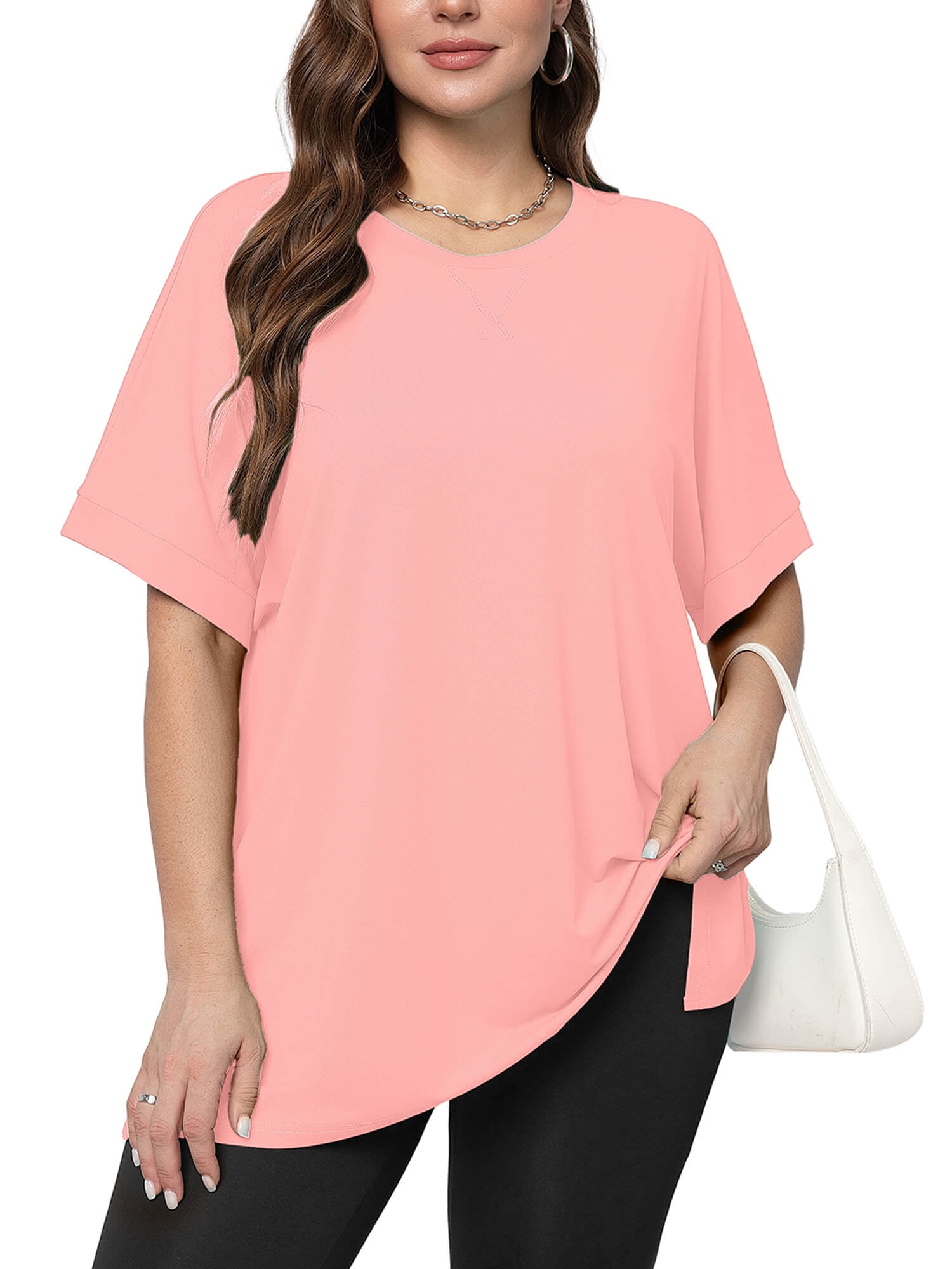 Women Plus Szie Workout T Shirts Athletic Plus Size Tops Pink 1X Summer