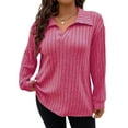 thumbnail image 1 of Women Plus Top 5XL Sweater Top Loose Pullover Lady Top Long Sleeve Daily Autumn Sweater Turndown Collar Casual Striped Cogild, 1 of 4