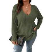 Women Plus Top 5XL Sweater Top Tunic Top Pullover Lady Top Long Sleeve Daily V-neck Autumn Daily Sweater Top Loungewear Striped Cogild
