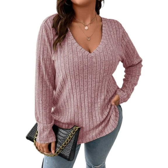 Women Plus Top 5XL Sweater Top Tunic Top Pullover Lady Top Long Sleeve Daily V-neck Autumn Daily Sweater Top Loungewear Striped Cogild