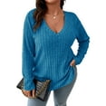thumbnail image 1 of Women Plus Top 5XL Sweater Top Tunic Top Pullover Lady Top Long Sleeve Daily V-neck Autumn Daily Sweater Top Loungewear Striped Cogild, 1 of 5