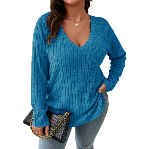 Women Plus Top 5XL Sweater Top Tunic Top Pullover Lady Top Long Sleeve Daily V-neck Autumn Daily Sweater Top Loungewear Striped Cogild