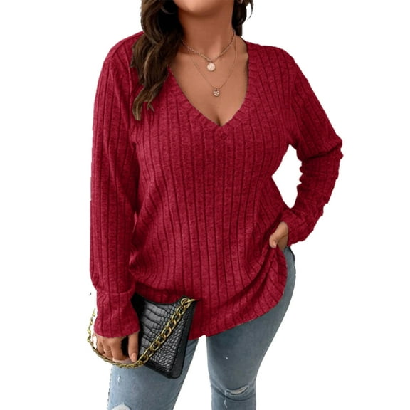 Women Plus Top 5XL Sweater Top Tunic Top Pullover Lady Top Long Sleeve Daily V-neck Autumn Daily Sweater Top Loungewear Striped Cogild