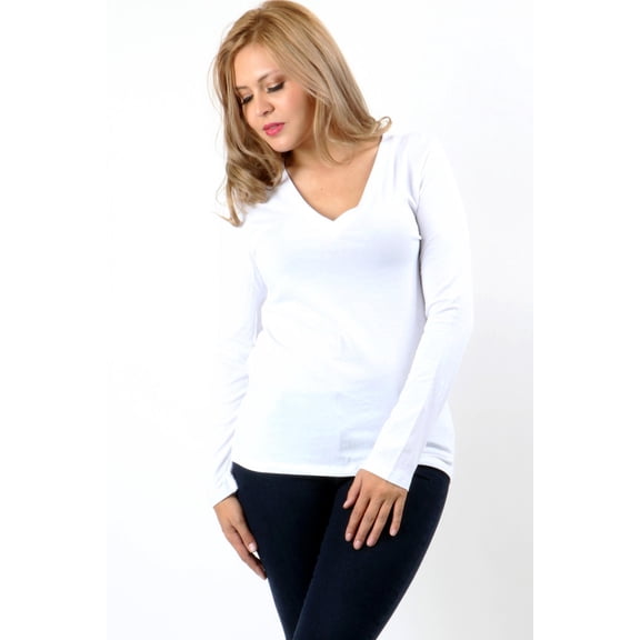 Women & Plus V-Neck Long Sleeve Basic T-Shirt Top