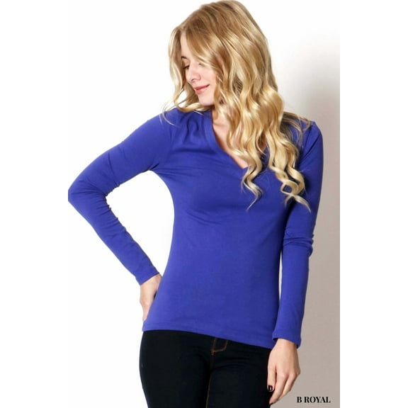 Women & Plus V-Neck Long Sleeve Basic T-Shirt Top
