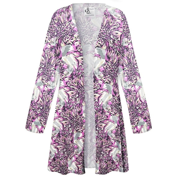 Women Plus size 0x Petite Maxi Cardigan Straight Purple Dewdrop Long Flowy Drape Lightweight Duster