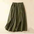 thumbnail image 1 of Women Plus size Long Maxi Skirts Ndbuld Women's Linen Casual Loose High Waisted Hundred Tower A-line Skirt Half Skirt ,Army Green,M, 1 of 7