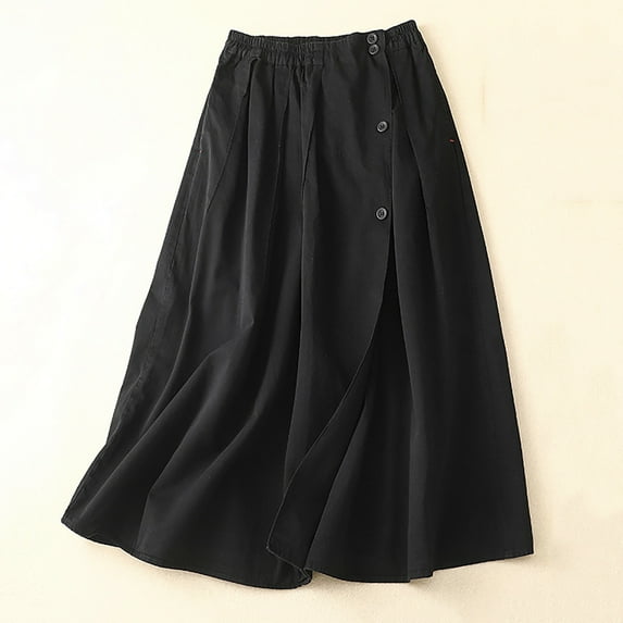 Women Plus size Long Maxi Skirts Ndbuld Women's Linen Casual Loose High Waisted Hundred Tower A-line Skirt Half Skirt ,Black,M