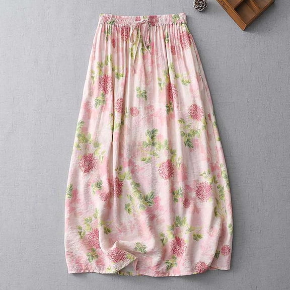 Women Plus size Long Maxi Skirts Ndbuld Women's Solid Color And Loose Fitting Round Neck Mid Sleeved Cool Dress ,Pink,L