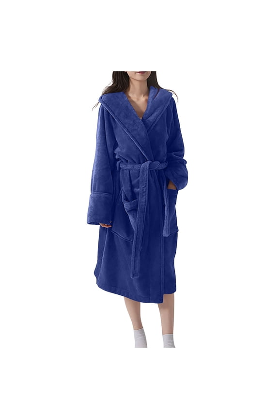 Women Plush Bathrobe Flannel Loungewear Belted Robe Long Sleeve Cozy Sleepwear Winter Warm Dressing Gown Nightwear
