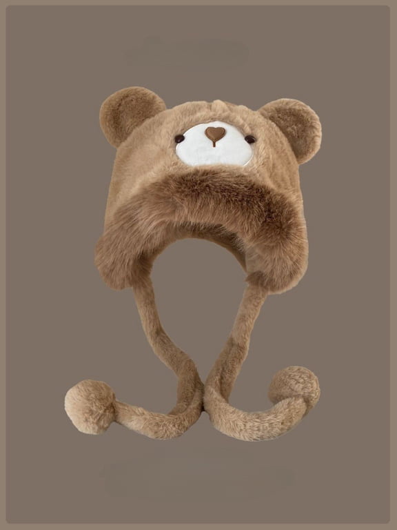 Women Plush Bear Ear Hat Winter Thick Warm Beanie with Ear Protection Cute Style