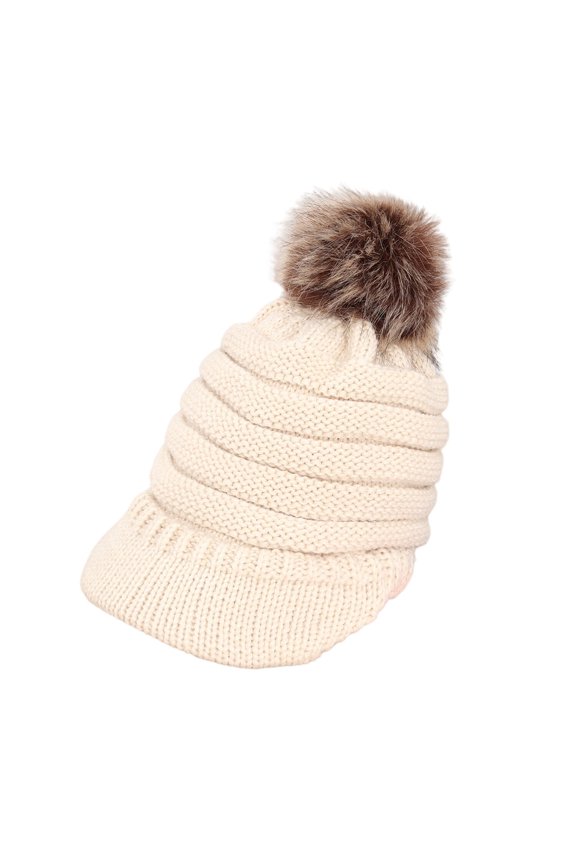 Women Plush Bubble Knitted Hat Winter Braided Baggy Slouchy Bucket Ski Skull Cap