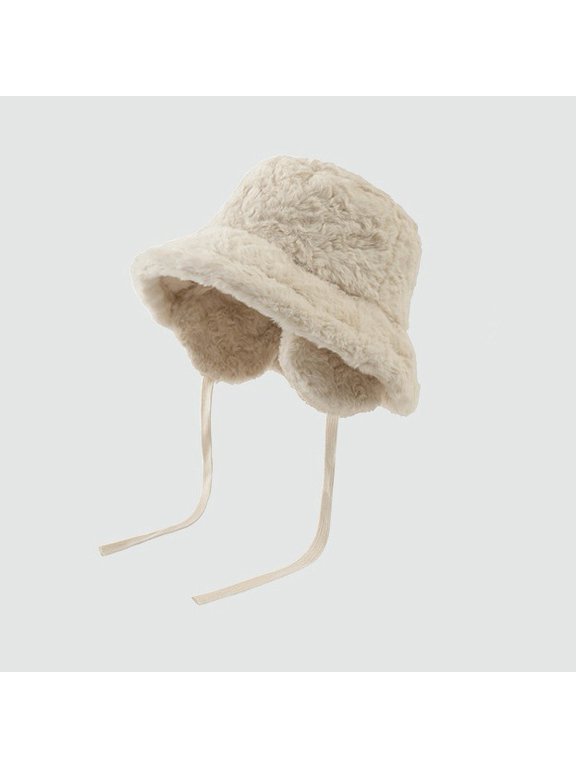 Women Plush Bucket Hat Detachable Earflap Warm Fleece Earmuff Soft Cozy Cap