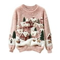 thumbnail image 1 of Women Plush Christmas Sweatshirts Crew Neck Cute Xmas Print Pullover Plus Size Fuzzy Comfy Holiday Outfits (S, Pink), 1 of 4