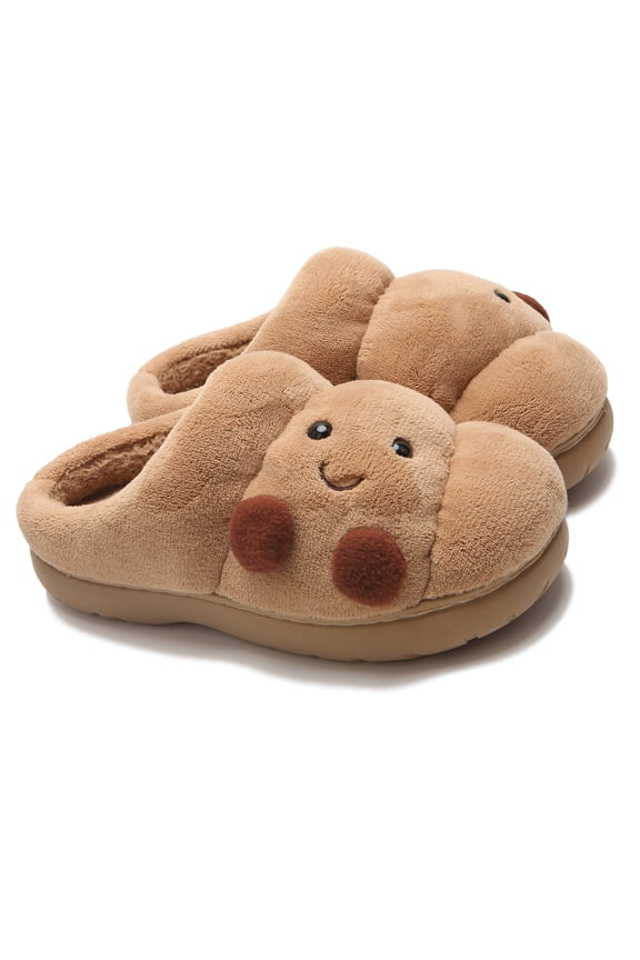 Women Plush Cotton Lined Slippers Bread Bread Shaped House Slippers Anti Slip Bedroom Shoe for Indoor Relaxation