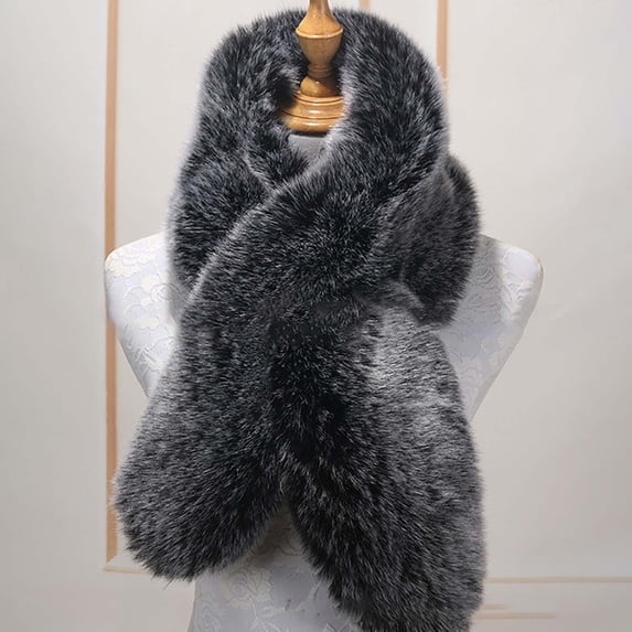 Women Plush Crossover Scarf Wrap Warm Furry Shawl with Side Drape Versatile for Outfits Scarf