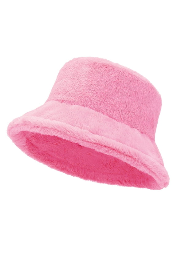 Women Plush Fluffy Bucket Hat Warm Lining Winter Faux Fur Cozy Wide Brim Winter
