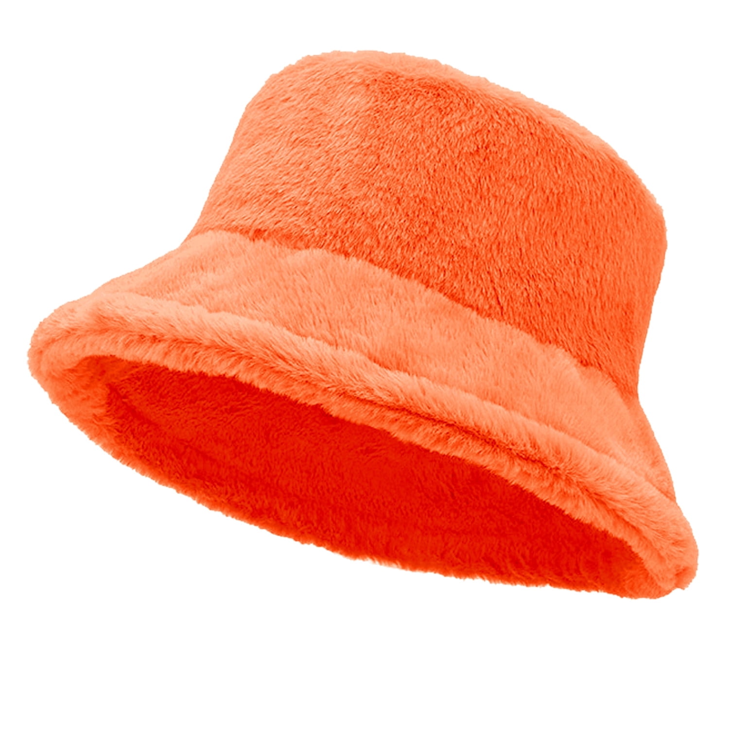 LAST ONE ? Orange Faux Fur Winter Bucket Hat iHPH7 Fuzzy Bucket Hat Faux Fur Hat Winter Caps for Women  main image 2