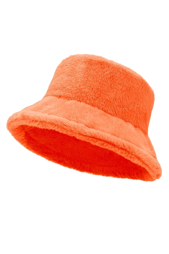 Women Plush Fluffy Bucket Hat Warm Lining Winter Faux Fur Cozy Wide Brim Winter