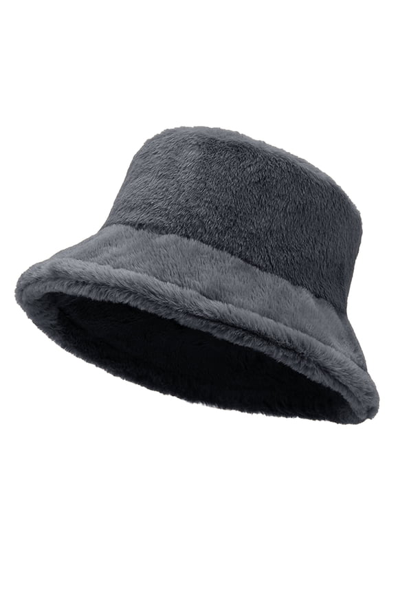 Women Plush Fluffy Bucket Hat Warm Lining Winter Faux Fur Cozy Wide Brim Winter
