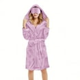 thumbnail image 1 of Women Plush Hooded Bathrobe Fluffy Fleece Short Robes with Pockets Flannel House Robe with Belt and Eye Mask, 1 of 5